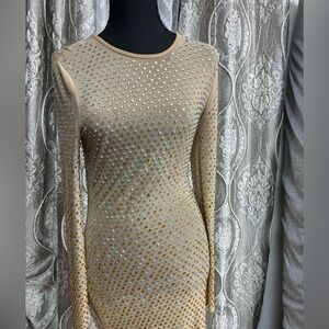 Elegant Beige Rhinestone Dress